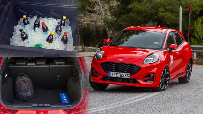 Το διπλό πάτωμα του Ford Puma ρυθμίζεται σε τρεις διαφορετικές θέσεις, με την πρακτική υφασμάτινη εταζέρα να μην σηκώνεται μαζί με την πόρτα αλλά να στηρίζεται στα πίσω καθίσματα. Το διπλό πάτωμα του Ford Puma ρυθμίζεται σε τρεις διαφορετικές θέσεις, με την πρακτική υφασμάτινη εταζέρα να μην σηκώνεται μαζί με την πόρτα αλλά να στηρίζεται στα πίσω καθίσματα.