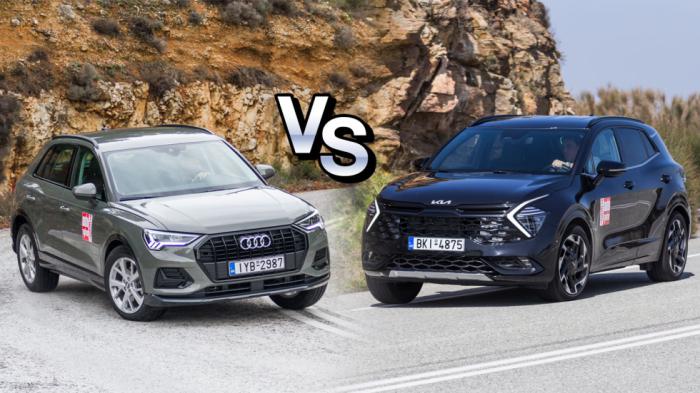 Σύγκριση: Αυτόματα οικογενειακά SUV Audi Q3 με 150 άλογα Vs ήπια υβριδικό Kia Sportage με 180 άλογα Σύγκριση: Αυτόματα οικογενειακά SUV Audi Q3 με 150 άλογα Vs ήπια υβριδικό Kia Sportage με 180 άλογα