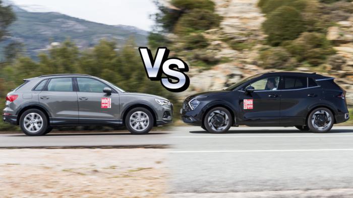 Σύγκριση: Αυτόματα οικογενειακά SUV Audi Q3 με 150 άλογα Vs ήπια υβριδικό Kia Sportage με 180 άλογα Σύγκριση: Αυτόματα οικογενειακά SUV Audi Q3 με 150 άλογα Vs ήπια υβριδικό Kia Sportage με 180 άλογα