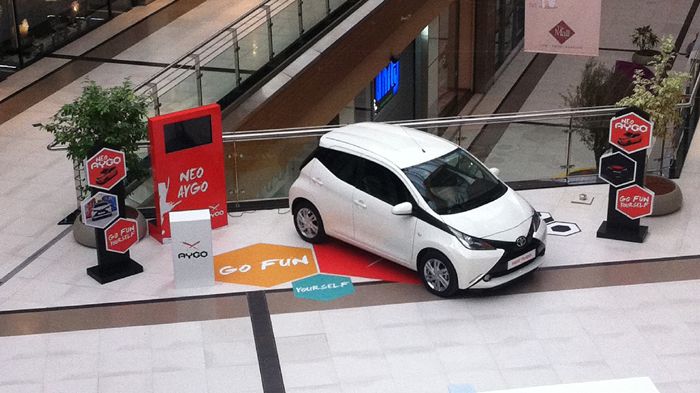 Το νέο Aygo θα παραμείνει στο Eμπορικό Κέντρο, the Mall Athens, μέχρι και την Πέμπτη, 31 Ιουλίου.