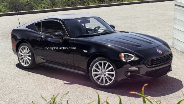 Μία έκδοση του Fiat 124 Spider με σκληρή οροφή λέγεται πως θα κάνει ντεμπούτο στις αρχές του επόμενου έτους. Στην εικόνα βλέπουμε το rendering του Theophilus Chin για το Fiat 124 Coupe. 