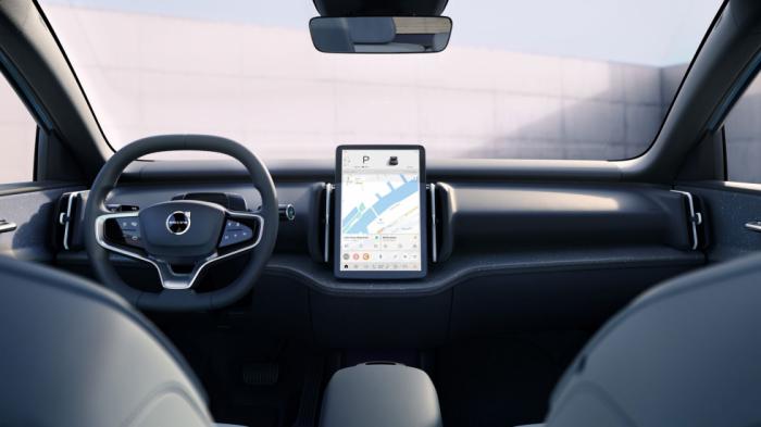 Στη minimal φιλοσοφίας καμπίνα του Volvo EX30 παίζει μπάλα μόνη της η οθόνη των 12,3 ιντσών που ακολουθεί λογική Tesla, αλλά έχει κατακόρυφο προσανατολισμό (όχι οριζόντια). Στη minimal φιλοσοφίας καμπίνα του Volvo EX30 παίζει μπάλα μόνη της η οθόνη των 12,3 ιντσών που ακολουθεί λογική Tesla, αλλά έχει κατακόρυφο προσανατολισμό (όχι οριζόντια).