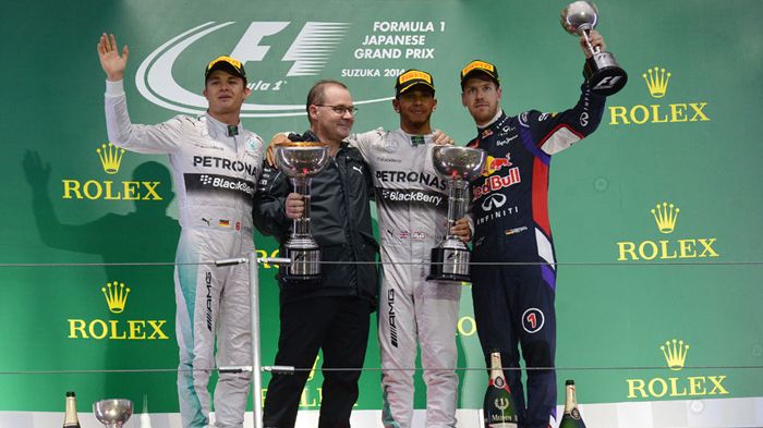 Δεν υπήρχε όρεξη για πανηγυρισμούς στο podium της Suzuka, καθώς το μυαλό όλων ήταν στην κατάσταση της υγείας του Jules Bianchi.