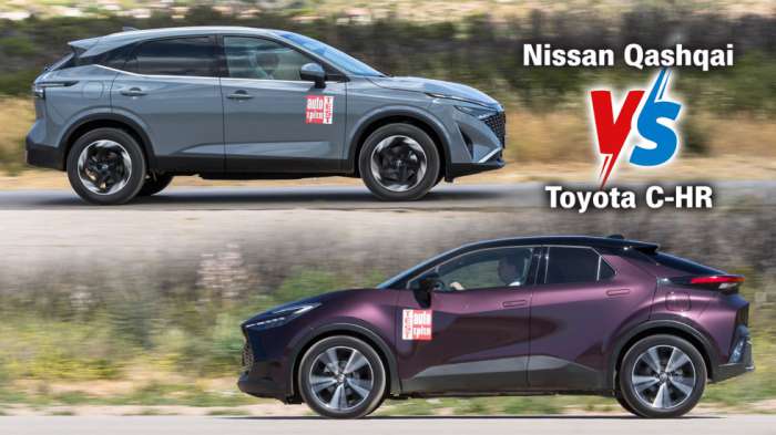 Σύγκριση best-seller οικογενειακών SUV: Ήπια υβριδικό Nissan Qashqai ή full hybrid Toyota C-HR; Σύγκριση best-seller οικογενειακών SUV: Ήπια υβριδικό Nissan Qashqai ή full hybrid Toyota C-HR;