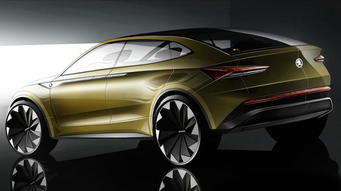 Το πρωτότυπο Skoda Vision E έχει σαφείς επιρροές από το Kodiaq, ενώ φέρει κεκλιμένη οροφή και κοφτό πίσω μέρος. Το πρωτότυπο Skoda Vision E έχει σαφείς επιρροές από το Kodiaq, ενώ φέρει κεκλιμένη οροφή και κοφτό πίσω μέρος.