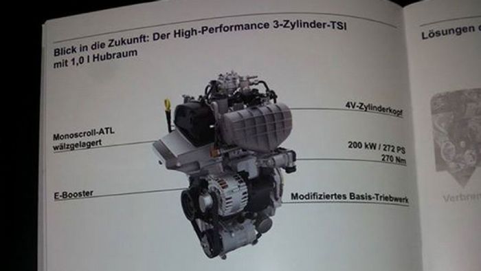Ματιές στο μέλλον αναγράφεται στο φυλλάδιο που παρουσιάζεται ο νέος κινητήρας της Volkswagen. 272 άλογα από 1.000 κυβικά δεν είναι και λίγο...