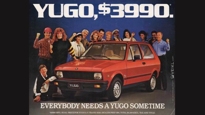 Χαρακτηριστική διαφήμιση του Yugo στις ΗΠΑ.