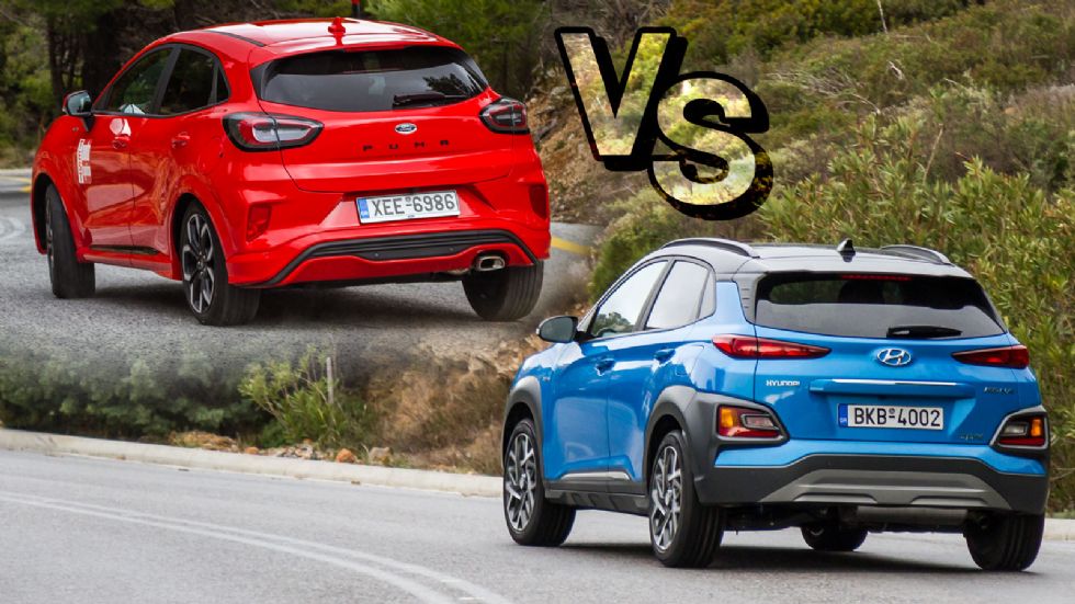 Ford Puma mild hybrid Vs Hyundai Kona hybrid