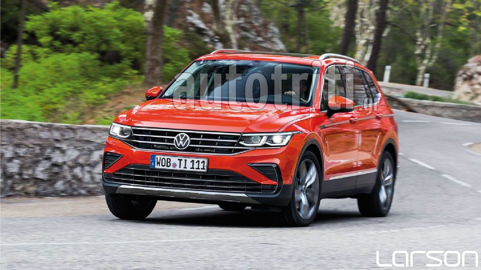 Tiguan fl: Οπτικά το ανανεωμένο Tiguan δανείζεται το στιλ του Golf 8. Στους κινητήρες θα συναντήσουμε eTSI και TDI με διπλό σύστημα SCR.