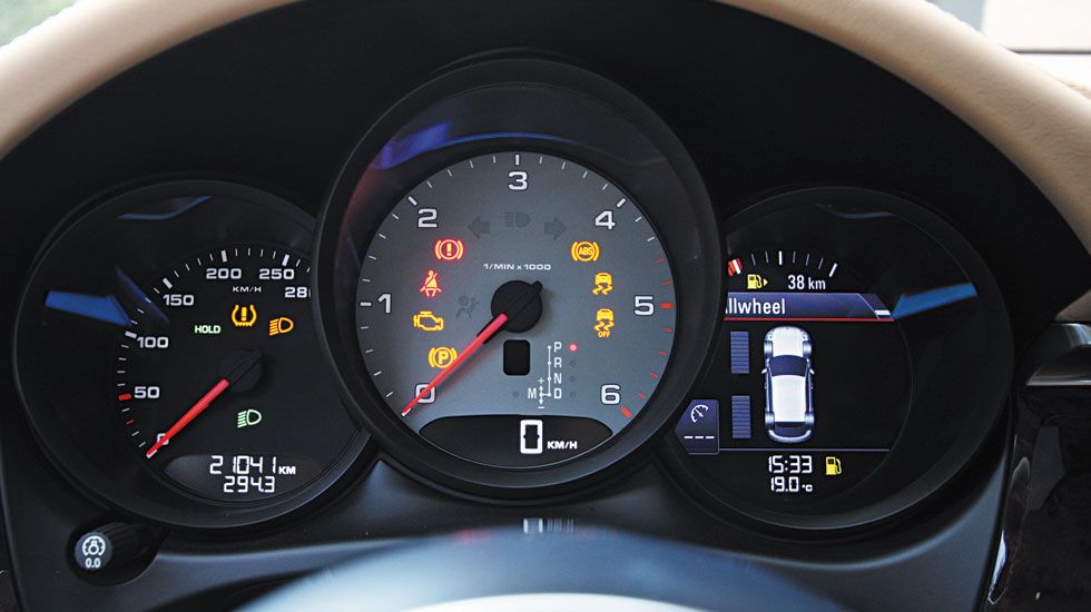 Κλασικός Porsche πίνακας οργάνων με συνδυασμό ψηφιακών και αναλογικών ενδείξεων.