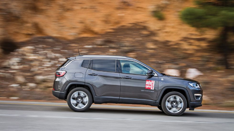 Jeep Compass - Στις πιο συνηθισμένες ταχύτητες ταξιδιού, τα 100 και τα 120 χλμ./ώρα, το Jeep Compass 1,4 με 170 ίππους και το αυτόματο κιβώτιο 9 σχέσεων είναι το πιο ήσυχο μικρομεσαίο SUV μοντέλο.