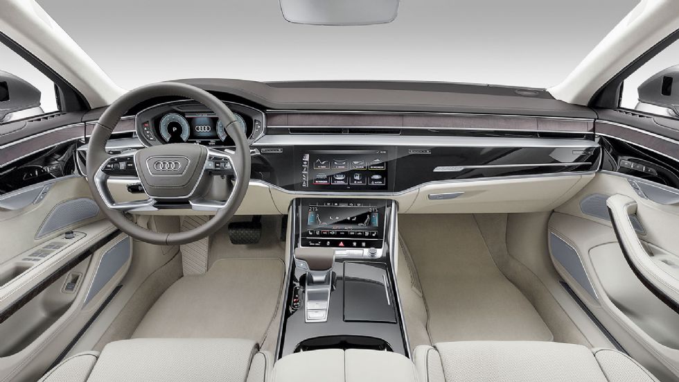 Ιδιαίτερα προχωρημένο είναι και στο πολυτελές εσωτερικό του το νέο Audi A8.