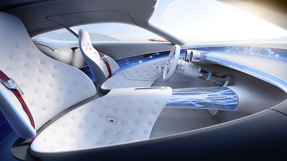 Ένα τεράστιο heads-up display προβάλει πληροφορίες σε όλο το μήκος του παρμπρίζ.