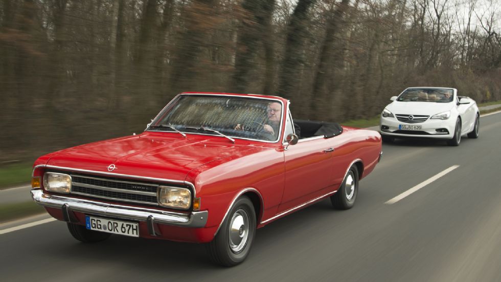 Το νέο Opel Cascada παρέα με το Opel Rekord C που έφτιαξε ο εξπέρ Karl Deutsch τ Το νέο Opel Cascada παρέα με το Opel Rekord C που έφτιαξε ο εξπέρ Karl Deutsch το 1967.