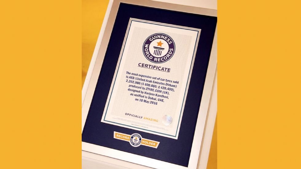Έτοιμη η θέση για την Z Tyre στο Guinness Book of World Records και ο τίτλος είναι «World`s Most Expensive Set of Car Tyres».