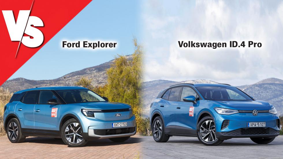 Το Explorer ακολουθεί μία περισσότερο boxy λογική, συγκριτικά με το ID.4 Pro που φέρει ελαφρά, coupe φιλοσοφία στο πίσω μέρος του.