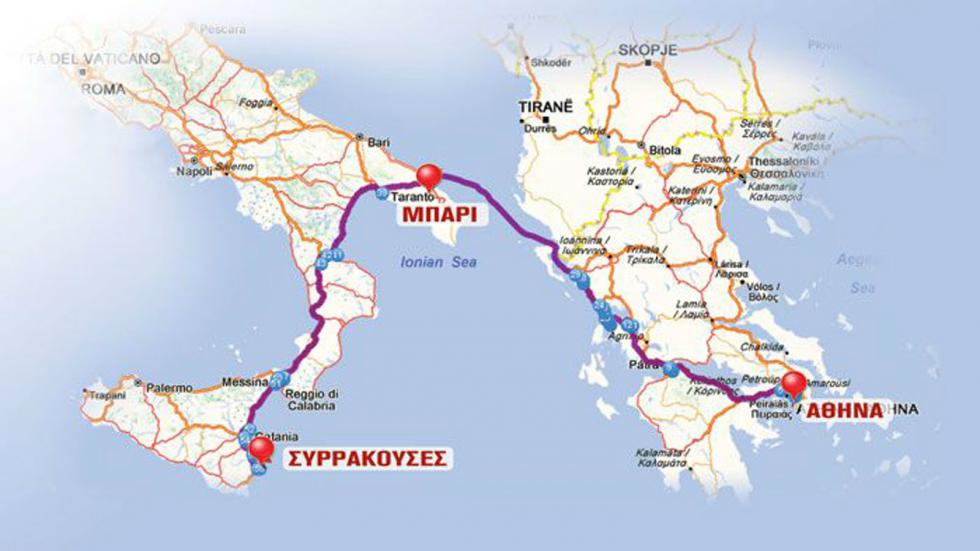 Σε αυτό το χάρτη απεικονίζονται η διαδρομή που ακολουθήσαμε προς τη Μεγάλη Ελλάδα.