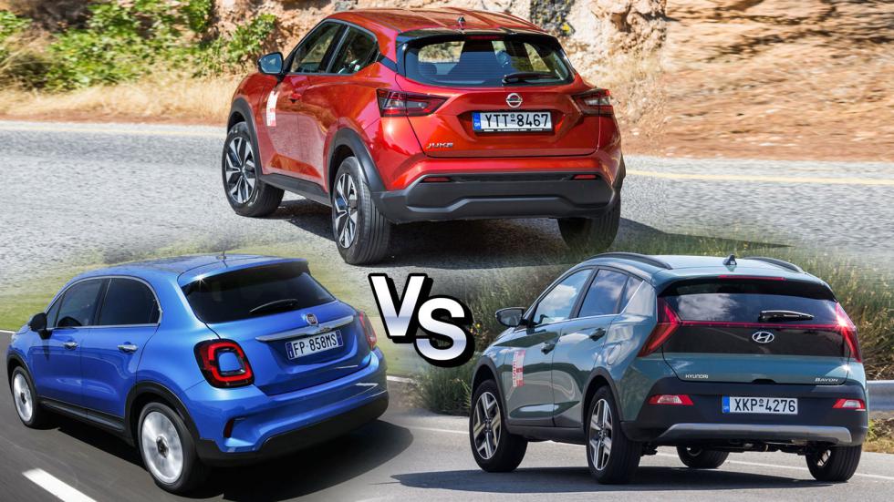 Σύγκριση Μικρά SUV βενζίνης: Hyundai Bayon Vs Fiat 500X Vs Nissan Juke