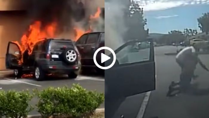 Περαστικός ορμάει στη φωτιά και σώζει άνδρα από φλεγόμενο SUV