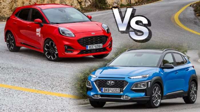 Ford Puma mild hybrid Vs Hyundai Kona hybrid