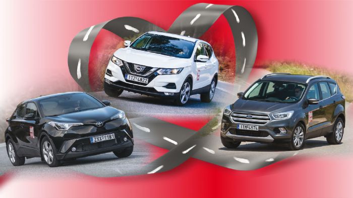 Θέτουμε αντιμέτωπα τρία από τα best seller στην κατηγορία των μικρομεσαίων βενζινοκίνητων SUV: τα Nissan Qashqai, Ford Kuga και Toyota C-HR. Ποιό κερδίζει στην μεταξύ τους «μονομαχία»;