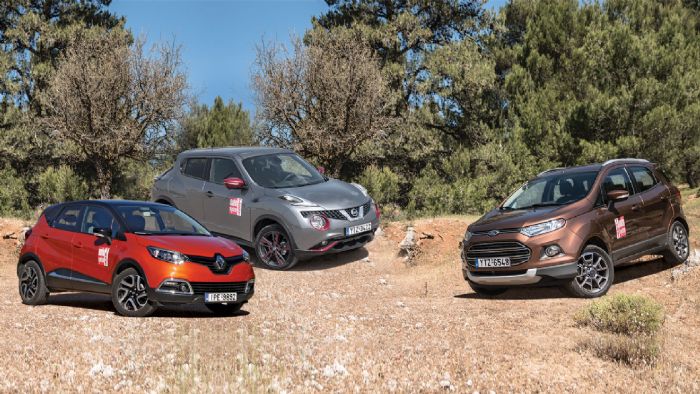Στην αρένα του AutoΤρίτη μπαίνουν τα τρία βενζινοκίνητα Crossover, Nissan Juke, Renault Captur και Ford Ecosport. Ποιο θα κερδίσει; Εσείς ποιο θα επιλέγατε;