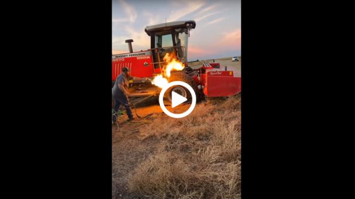 Φούσκωσαν λάστιχο τρακτέρ με φωτιά σε δευτερόλεπτα 