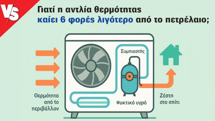 Γιατί η αντλία θερμότητας καίει 6 φορές λιγότερο από το πετρέλαιο; Γιατί η αντλία θερμότητας καίει 6 φορές λιγότερο από το πετρέλαιο;