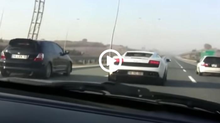 Video: Συμμορία Honda Civic «τραμπουκίζει» Lamborghini