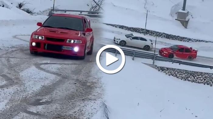 «Σταυροβελονιά» με Mitsubishi Lancer Evo σε χιονισμένο στροφιλίκι!