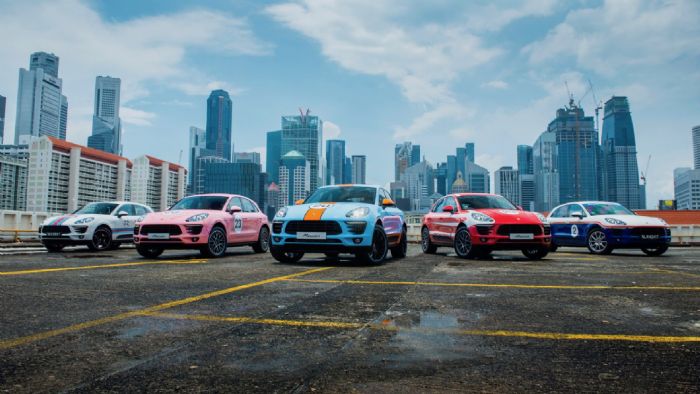 Για να γιορτάσει την αγωνιστική της κληρονομία η Porsche, αλλά κυρίως για να προωθήσει το μικρό της crossover, «ντύνει» πέντε Macan με κλασικά αγωνιστικά χρώματα και τα φωτογραφίζει στη Σιγκαπούρη.