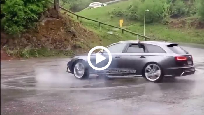 Audi RS 6 Avant «χορεύει» στη βροχή μέχρι το... κρακ Audi RS 6 Avant «χορεύει» στη βροχή μέχρι το... κρακ