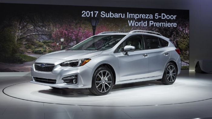 Αυτό είναι το ολοκαίνουργιο 5θυρο Subaru Impreza, το πρώτο μοντέλο μαζί με το sedan, που χρησιμοποιεί τη νέα παγκόσμια πλατφόρμα της εταιρείας.