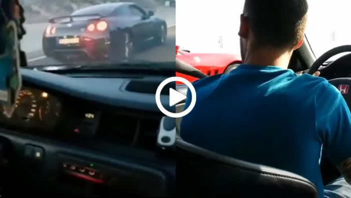 Civicάκι γλεντάει ατελείωτα Nissan GT-R & Ferrari 550
