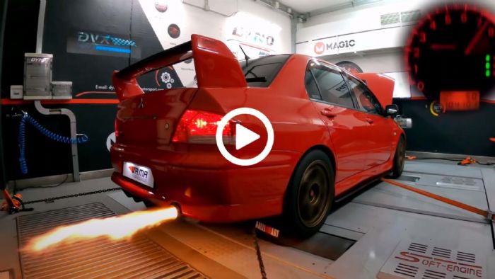 Μitsubishi EVO VII «ξερνάει» φλογίδια πάνω στο δυναμόμετρο