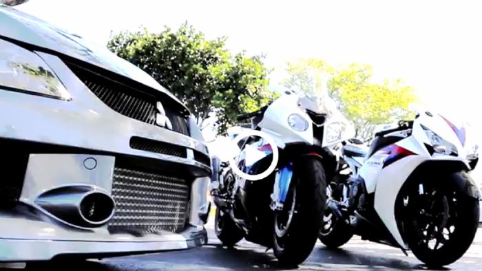 Μία βελτιωμένη BMW S1000RR και μία Honda CBR1000 τα βάζουν με ένα επίσης βελτιωμένο Evo IX.