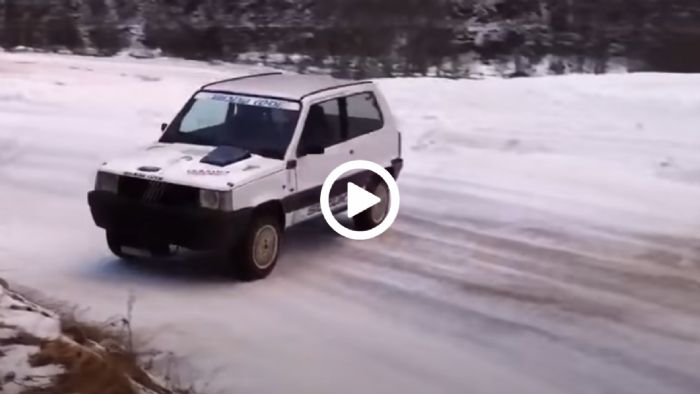 Fiat Panda 4x4 ντριφτάρει στο χιόνι με μοτέρ από Suzuki GSXR