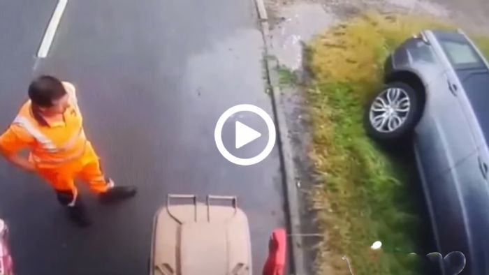Λεφτάς με Range Rover γίνεται ρεζίλι μπροστά σε σκουπιδιάρα