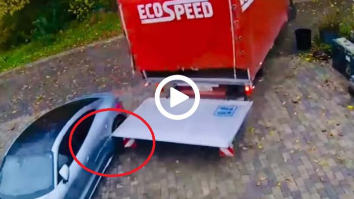 Ανίδεος φορτηγατζής χαράκωσε Porsche Taycan ενώ έφευγε Ανίδεος φορτηγατζής χαράκωσε Porsche Taycan ενώ έφευγε